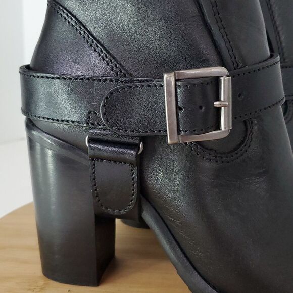 All Saints Jules Heeled Boot Black Leather Harness Stacked Block Heel Size 7 - Picture 2 of 13